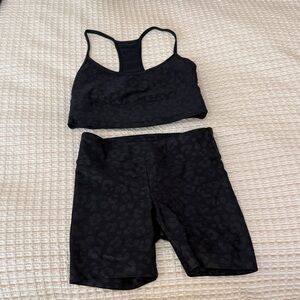 KORAL Women's Black Leopard Print Sports Bra and Shorts Set